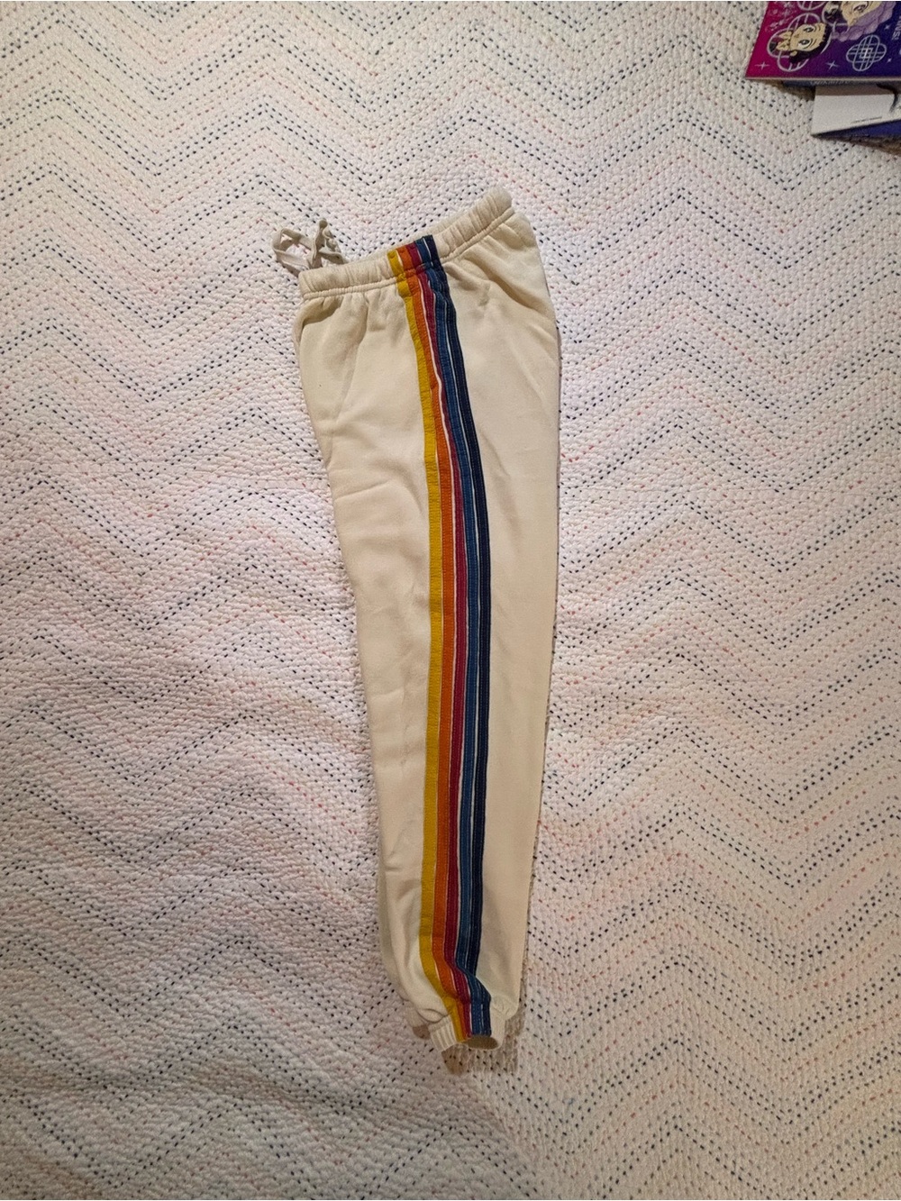 Aviator Nation Cream Joggers with Yellow & Orange Side Stripes - Picture 5 of 6